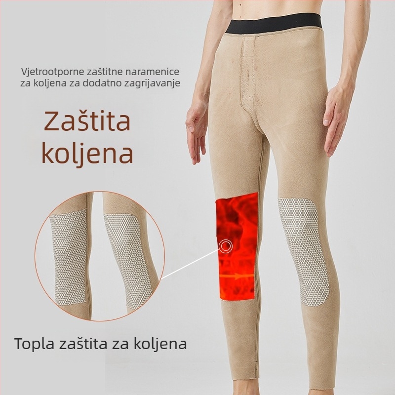 Muške hlače od najlona s flis iznutra, otporne na vjetar, s koljenskom zaštitom, oblikovanje tijela i dvostruki sloj za dodatno zagrijavanje