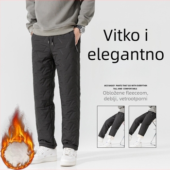 Muške hlače s fleec-podstavom, ravnog kroja, zimske; punilo: imitacija svile i pamuka; tkanina: poliester; podstava: 100% poliester
