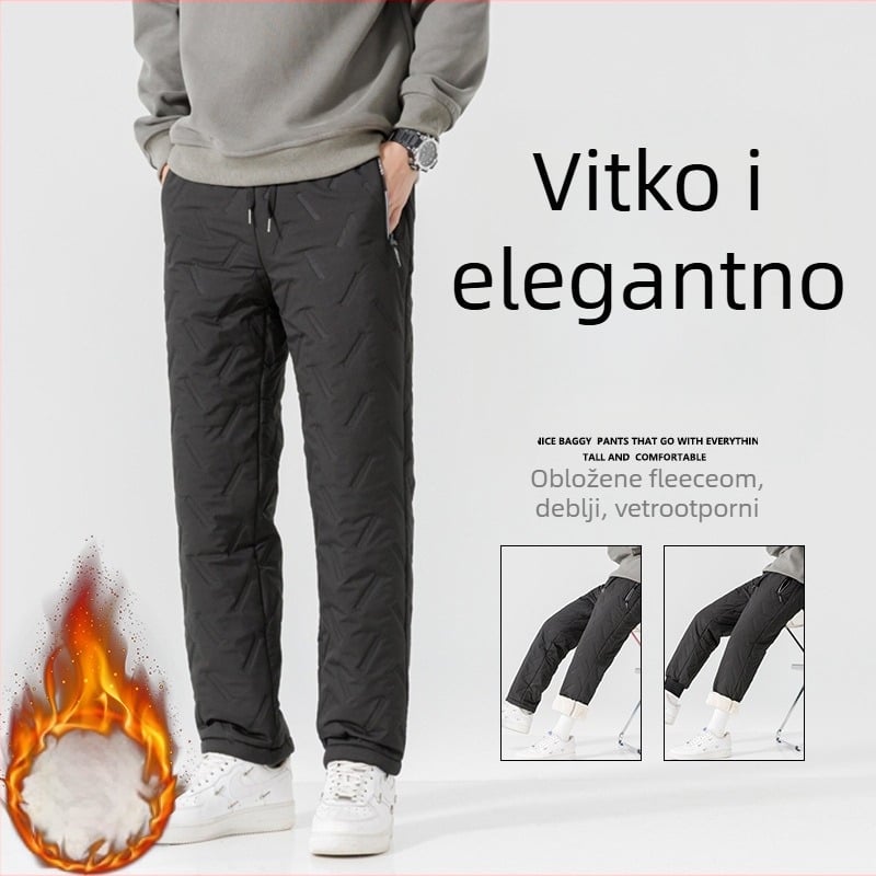 Muške hlače s fleec-podstavom, ravnog kroja, zimske; punilo: imitacija svile i pamuka; tkanina: poliester; podstava: 100% poliester