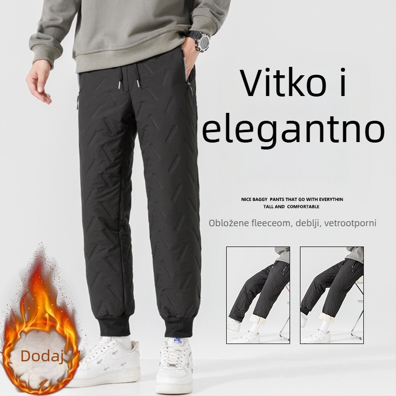 Muške hlače s fleec-podstavom, ravnog kroja, zimske; punilo: imitacija svile i pamuka; tkanina: poliester; podstava: 100% poliester