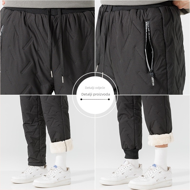 Muške hlače s fleec-podstavom, ravnog kroja, zimske; punilo: imitacija svile i pamuka; tkanina: poliester; podstava: 100% poliester