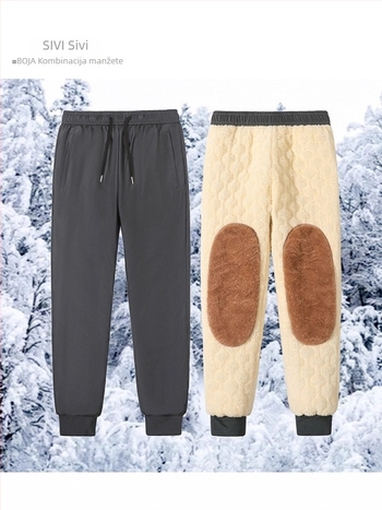 Muške zimske hlače s flis podstavom, ravni kroj, srednji pojas, punilo od pamuka