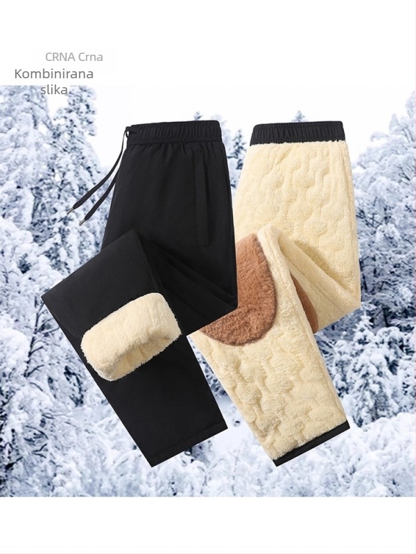 Muške zimske hlače s flis podstavom, ravni kroj, srednji pojas, punilo od pamuka