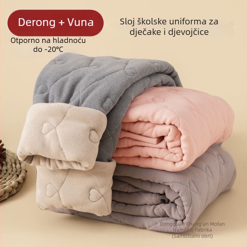 Školske termo hlače s fleece podstavom, debeli ravni kroj, punjenje od silk-cotton, materijal umjetna koža