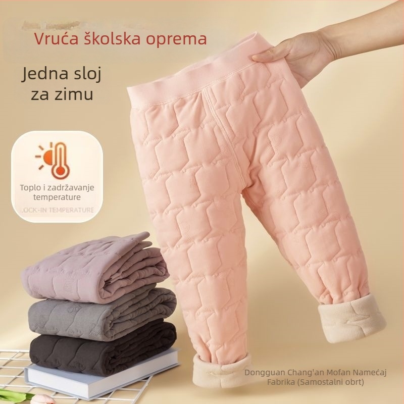 Školske termo hlače s fleece podstavom, debeli ravni kroj, punjenje od silk-cotton, materijal umjetna koža