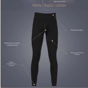 Muške pamučne termalne hlače, dvostruki sloj, unutarnji fleece, cropped dužina, jednobojne, 70–80% pamuka, 351–400 g/m2, Yushuo, toplo