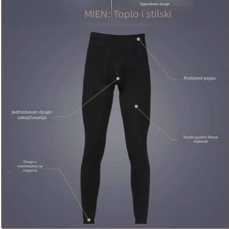 Muške pamučne termalne hlače, dvostruki sloj, unutarnji fleece, cropped dužina, jednobojne, 70–80% pamuka, 351–400 g/m2, Yushuo, toplo