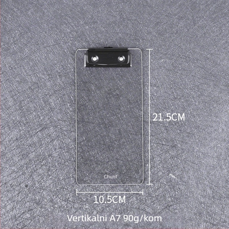Akrilni dokumentni klip ploča s jednim snažnim klipom, veličine hvata A4/B5/A5/B6/A7/A6, debljina ploče 3 mm