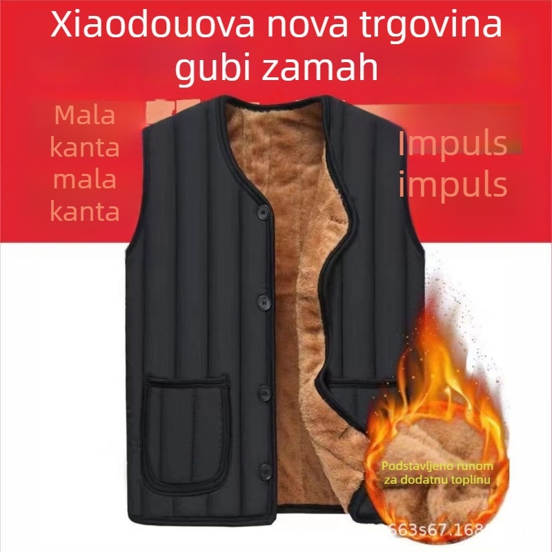 Muška vesta s flis podstavom, velikih veličina, za starije muškarce, debeli pamuk
