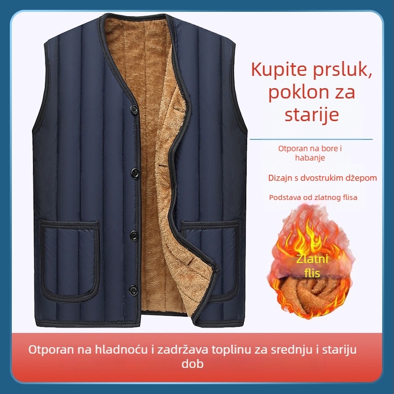 Muška vesta s flis podstavom, velikih veličina, za starije muškarce, debeli pamuk