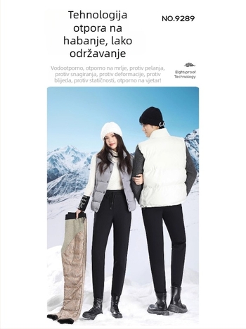 Hlače s gusjim perjem, vanjski materijal najlon, srednji pojas, ravni kroj, duljina 9/10