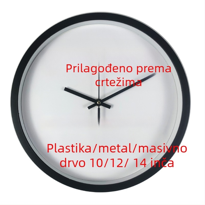 Prilagođeni zidni sat s tiskanim logom, analogni prikaz, kvarcni mehanizam, napajanje baterijom, okruglo plastično kućište