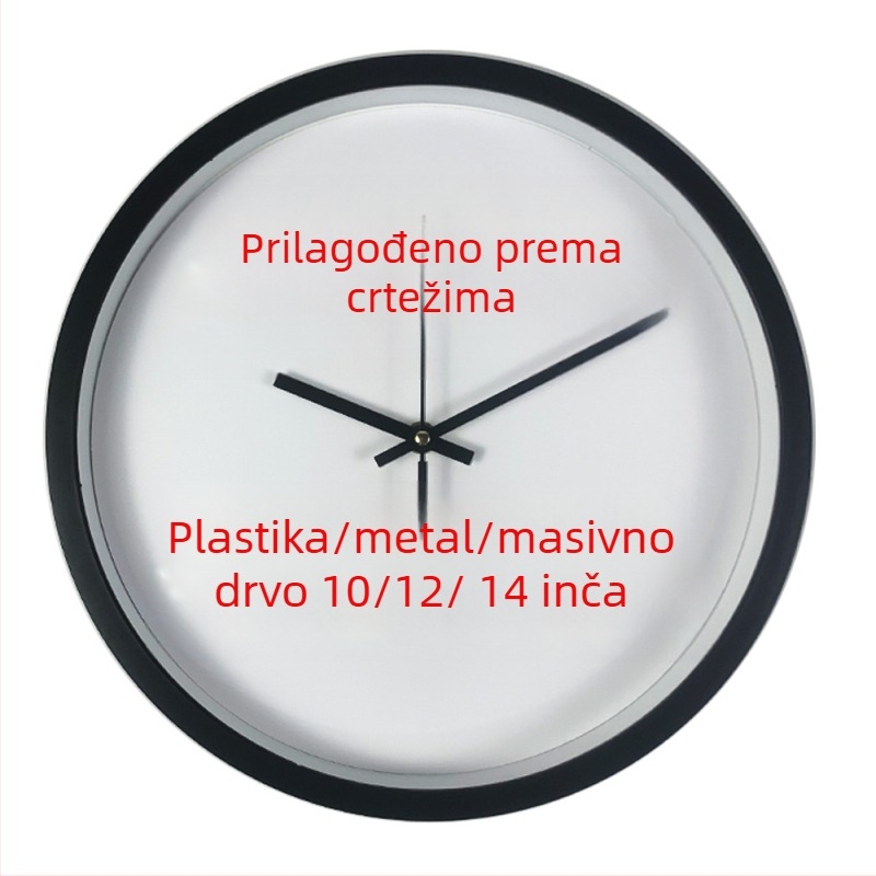 Prilagođeni zidni sat s tiskanim logom, analogni prikaz, kvarcni mehanizam, napajanje baterijom, okruglo plastično kućište