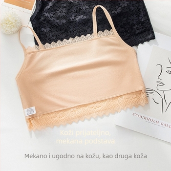 Bralet/top bez naramenica s čipkom, najlon 85%, prozračan, lijep leđa, protiv prozirivanja