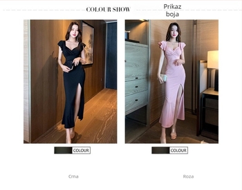 Ling Qi Er uska haljina s visokim strukom i naramenicama, jednostavna poliester tkanina, kratka suknja, šivanje collage