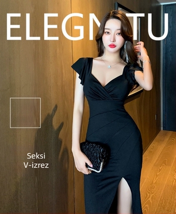 Ling Qi Er uska haljina s visokim strukom i naramenicama, jednostavna poliester tkanina, kratka suknja, šivanje collage