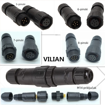M14 vodootporan avijacijski priključak — utikač i utičnica, 2–8 pinova, 220V, AC/DC sučelje, bakreni kontakti