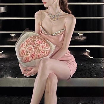 Haljina s trakama, poliester, V izrez, bez rukava, visok struk, kratka suknja, ljeto 2025, seksi party stil