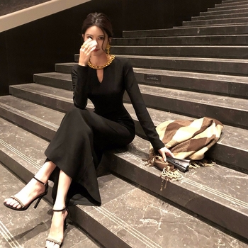 Uska večernja haljina za rođendan s kamenčićima, dugi rukavi, okrugli izrez, visok struk, suknja srednje dužine