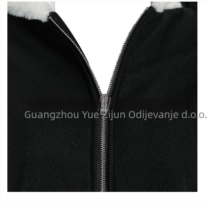Ženski plišani hoodie s kapuljom i ušima mačke, kontrastni šavovi, poliester, dugi rukavi, srednja duljina, zatvarač