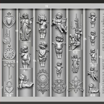 3D šablona za nokte s motivima: Anđelić, džepni sat i ključ ljubavi; materijal: smola; reljefni uzorak; pogodno za opću uporabu