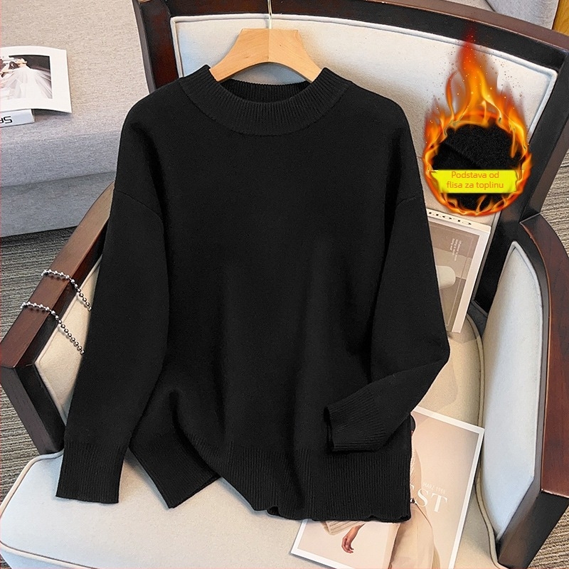 Ženski pleteni džemper s okruglim izrezom, dugi rukav, A-linijski kroj, core-spun vlakno