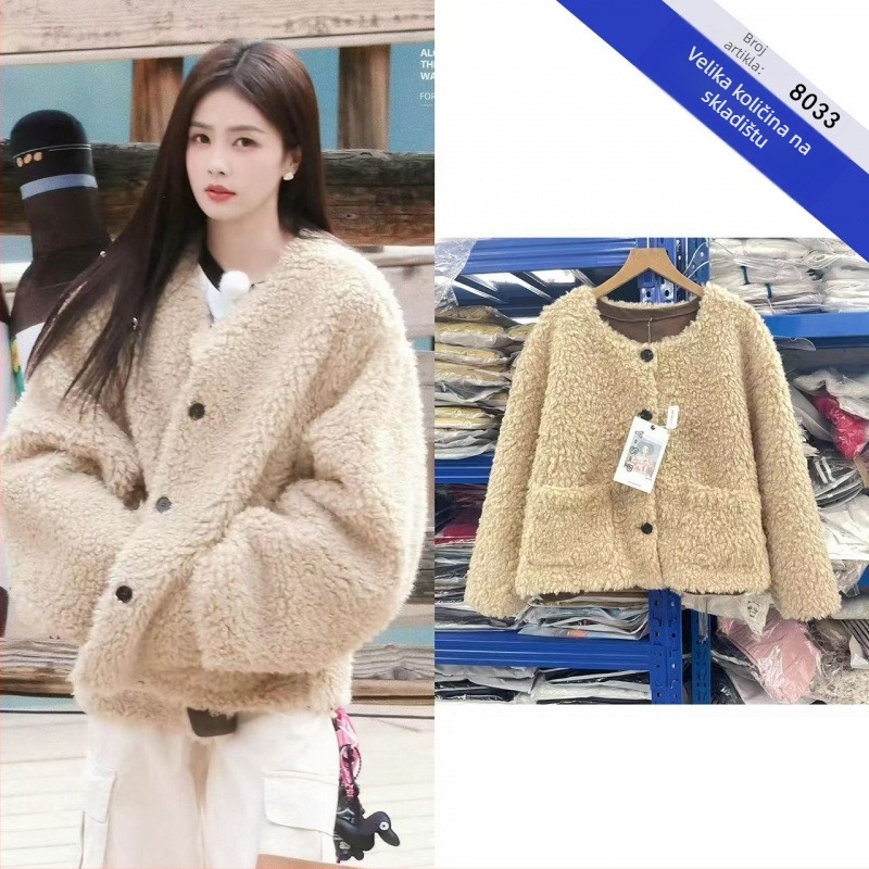 Jakna od akrila s ovratnikom od lotosovog lista, dugi rukavi, 95% sadržaj glavne tkanine, Zima 2024