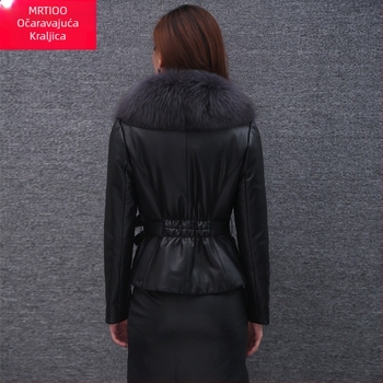 Ženski kratki PU kožni kaput s kragnom od umjetnog krzna, dugi rukavi, V izrez, elegantan stil, duljina 50–65 cm, proljeće 2024