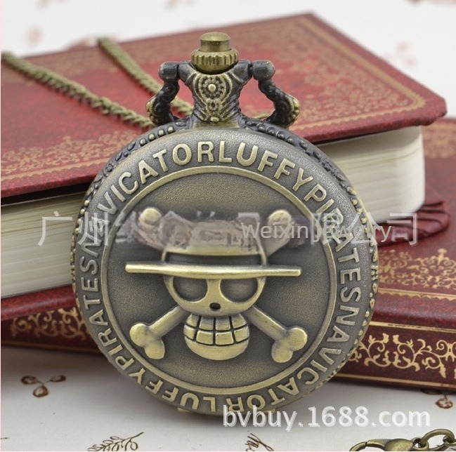 Retro pirate džepni sat – unisex (kvartz mehanizam; kućište od legura; okrugli brojčanik; ispisani logotip; mogućnost prilagodbe)