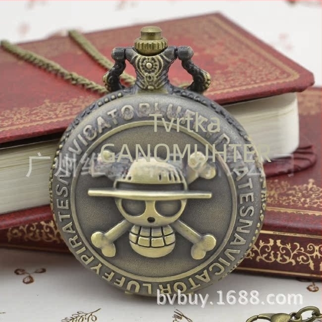 Retro pirate džepni sat – unisex (kvartz mehanizam; kućište od legura; okrugli brojčanik; ispisani logotip; mogućnost prilagodbe)