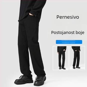 Jesenje crne muške traperice, visok pojas, elastični denim, ravni kroj, opuštena silueta, plus veličina, američki stil