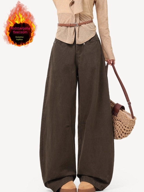 Ženske hlače traperice od pamuka, visokim strukom, širokim krojem, 70–80% pamuka, zimska kolekcija 2025, elegantan gradski stil