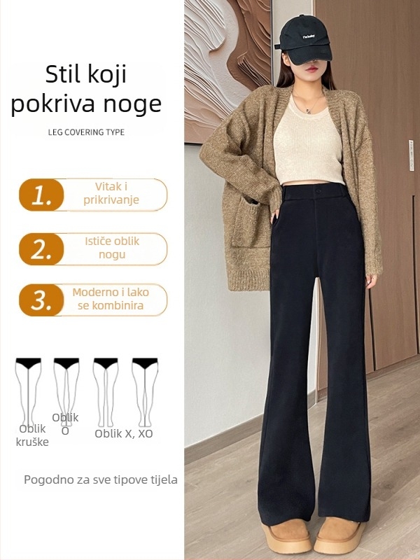 Pantalone s visokim strukom, blago širih krojeva, zima 2024, debeli materijal, mikroelastičnost