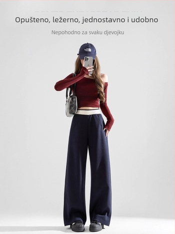 Ženske sportske hlače s blok boja, visoki struk, ravni kroj, mješavina poliestera i regenerirane celuloze, bez glačanja (materijal: poliester + regenerirana celuloza)