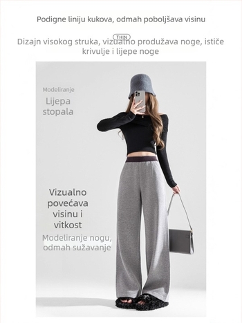 Ženske sportske hlače s blok boja, visoki struk, ravni kroj, mješavina poliestera i regenerirane celuloze, bez glačanja (materijal: poliester + regenerirana celuloza)