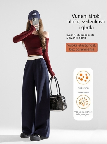 Ženske sportske hlače s blok boja, visoki struk, ravni kroj, mješavina poliestera i regenerirane celuloze, bez glačanja (materijal: poliester + regenerirana celuloza)