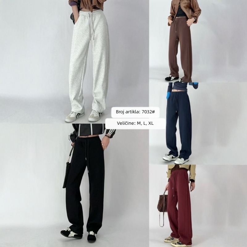 Ženske Banana pants hlače od pamuka i poliestera, unutarnji fleece podstava, visokim strukom, širokog kroja, debele za zimu