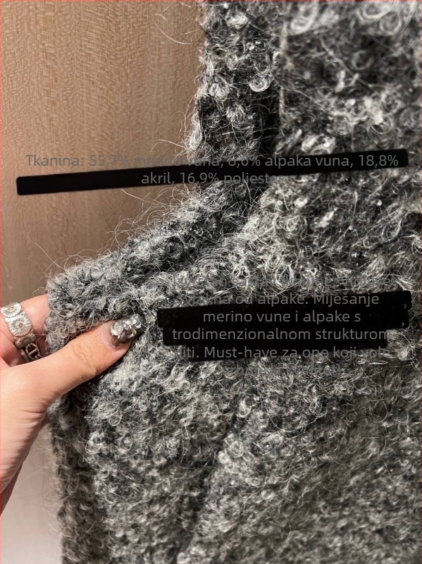Vesta od vune, kardiganski stil za gradski prijevoz, vuna 30–50%, bez punila, zatvarač