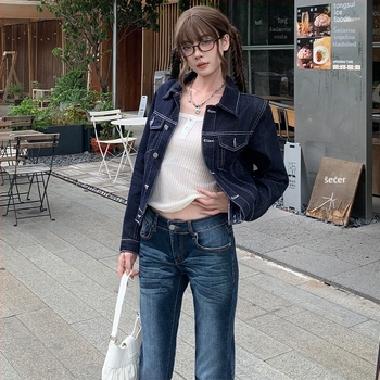 Ženska široka džins jakna s reverom, dugi rukavi, 50–70% pamuk, jesen 2025