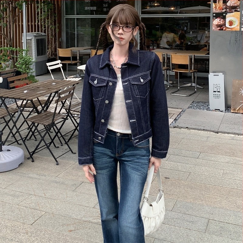 Ženska široka džins jakna s reverom, dugi rukavi, 50–70% pamuk, jesen 2025