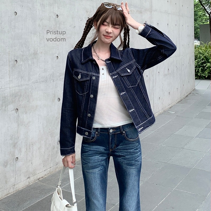 Ženska široka džins jakna s reverom, dugi rukavi, 50–70% pamuk, jesen 2025