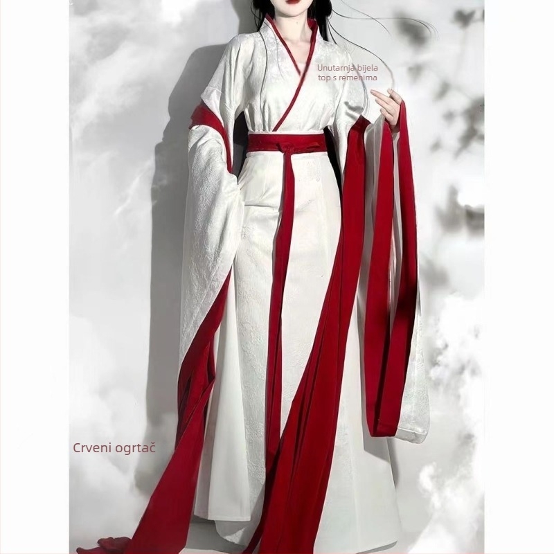 Hanfu set haljina i suknja — preklopni ovratnik, duljina do struka, pravi rub, Jacquard tkanina, poliester 95%+ , ljeto 2024