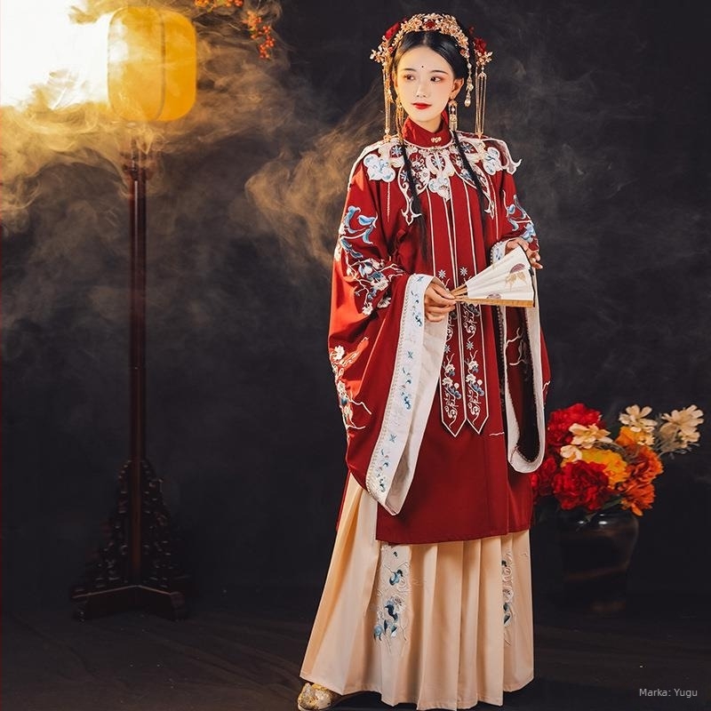 Hanfu ženski vjenčani komplet, Ming dinastija stil, mrežasta tkanina, tehnika tiska, jesen 2024