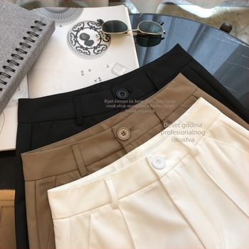 Ženske hlače sa srednjom struku i ravnim krojem, Spandex-poliestr mješavina, mikro-elastičnost, Hang-dye završna obrada