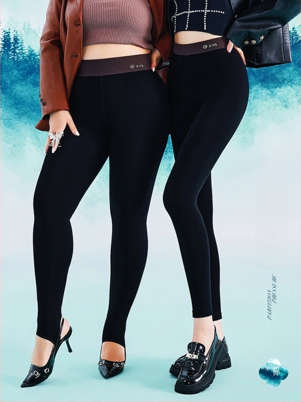 Crne plus-size leggine s flisom za zimu, visoki pojas, duljina 9/10