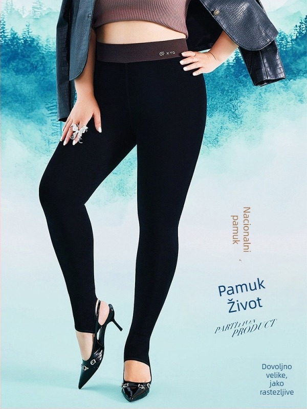 Crne plus-size leggine s flisom za zimu, visoki pojas, duljina 9/10