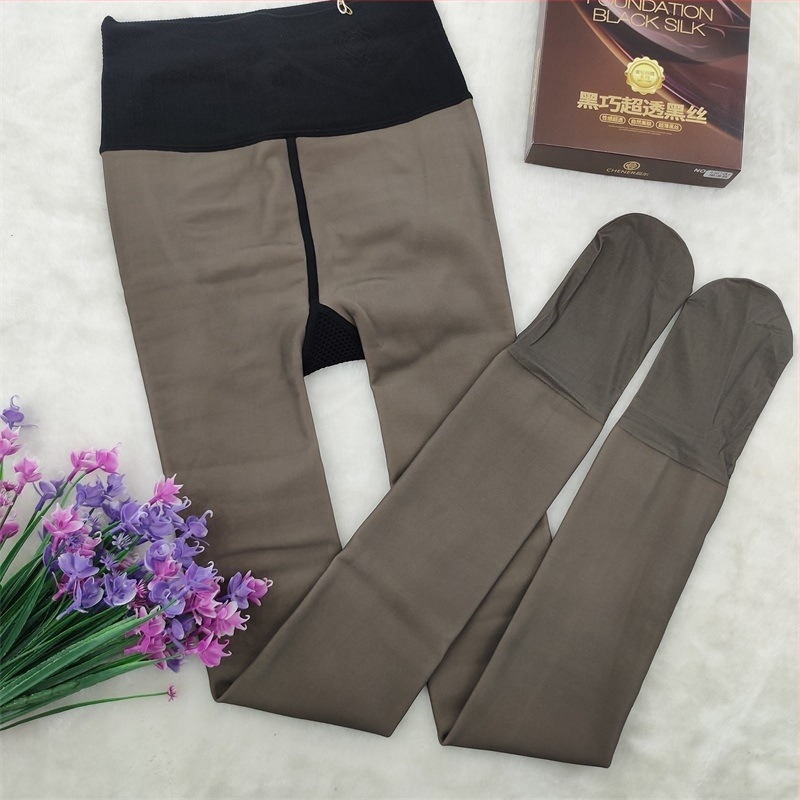 Chen Er 9307F Jesen/Zima, 200 g flis podstava, crne 0D prozirne tanke tajice‑leggings s efektom kože, tople hlače