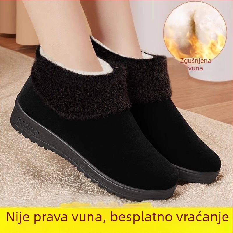 Zimske ženske pamučne cipele s vunenom podstavom, srednja visina, protuklizna gumena potplat