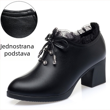 Ženske balerinke s okruglim nosom, gornji dio od umjetne kože, gumeni potplat, vezivanje, srednje visoka peta 3-5 cm