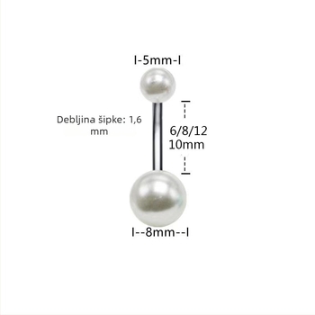 Prsten za pupak od nehrđajućeg čelika, s dvostrukom glavom i lažnom perlom, minimalistički unisex stil, piercing nakit